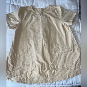 Beige Short Sleeve Tunic Top with Pockets